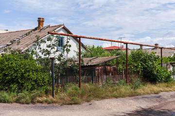 Rural landscape with old Russian living houses