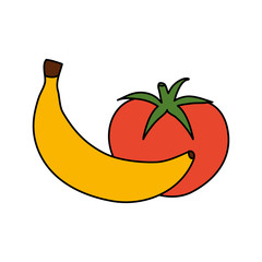 fresh tomato with banana isolated icons vector illustration design