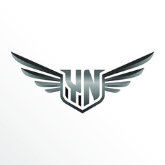 Initial Letter YN with Wings