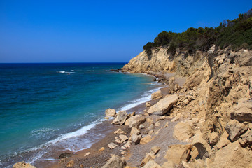 Obraz premium Kamiros, Rhodes / Greece - June 23, 2014: A beach near Kamiros, Rhodes, Dodecanese Islands, Greece.
