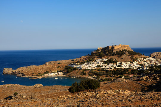 Lindos, Rhodes / Greece - June 23, 2014: Lindos village view, Rhodes, Dodecanese Islands, Greece.