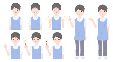 介護士の男性のポーズセット