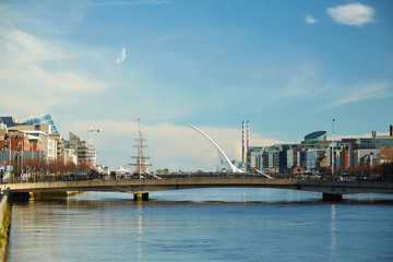 Fototapeta na wymiar A view along the quays in Dublin City, Ireland