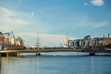 Fototapeta na wymiar A view along the quays in Dublin City, Ireland