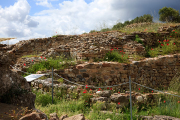 Roselle (GR), Italy - June 19, 2017: Etruscan ruins in archaeological site in Roselle, Grosseto,...