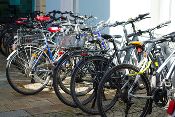 Fototapeta na wymiar Austria, Graz, 03/13/2020. Bicycles in the city.