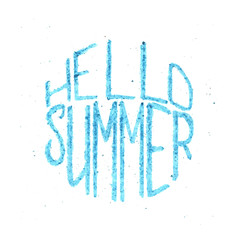 Blue pencil round lettering Hello Summer