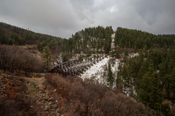 Salado Canyon Train Trestle. Overlook of the abandoned Salado Canyon Train Trestle on a snow...