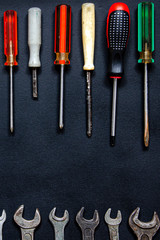 Screwdrivers of different shapes, sizes and colors for repair and business