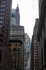Street with Old and New Buildings and Skyscrapers in Lower Manhattan of New York City
