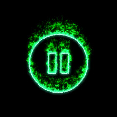 The symbol pause circle burns in green fire