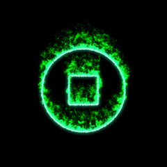 The symbol stop circle burns in green fire