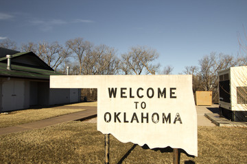 Welcome To Oklahoma. Welcome sign on the border of Oklahoma and Texas in the USA.