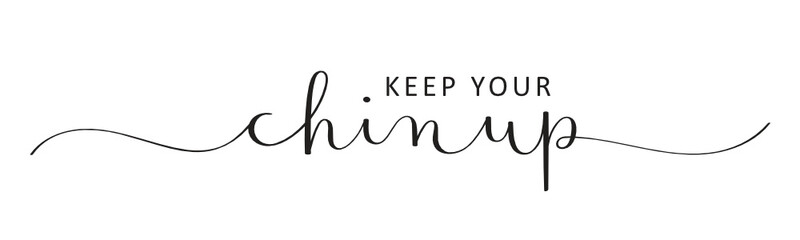 KEEP YOUR CHIN UP vector black brush calligraphy banner with swashes