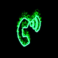 The symbol phone volume burns in green fire
