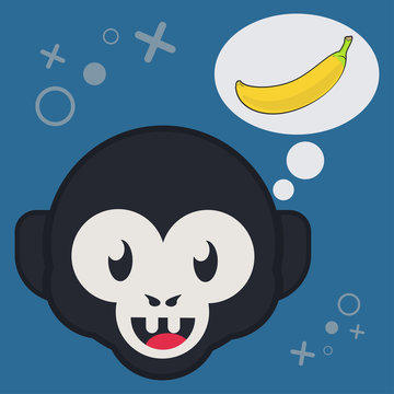 cute cartoon head of monkey thinking a banana vector illustration