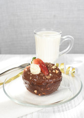 dessert with cream and chocolate with milk