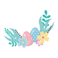 happy easter day, beauty eggs flowers foliage leaves decoration