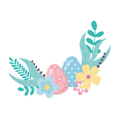 happy easter day, beauty eggs flowers foliage leaves decoration