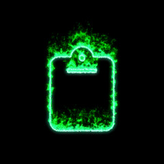The symbol clipboard burns in green fire