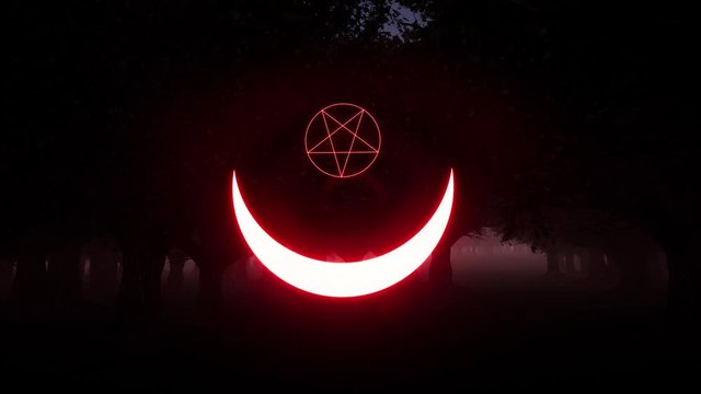 Esoteric, paganism, occultism. Crescent sign satan in vintage style. Alchemy, magic, esoteric occultism Sacred sign 4k
