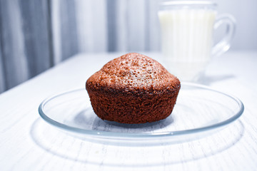 chocolate cake with cup of milk