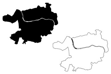 Heidelberg City (Federal Republic of Germany, Baden-Wurttemberg) map vector illustration, scribble sketch City of Heidelberg map