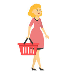 Woman walking with a shopping basket vector isolated