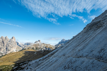 Trail cuts across scree slope - Tre Cime, Italian Dolomites