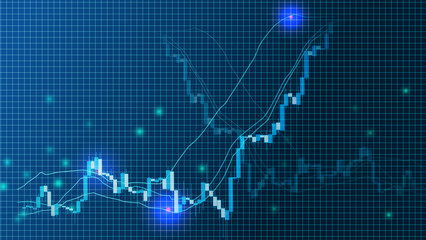 高騰急落する株価チャート青色背景デジタルイメージ