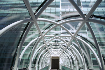 Contemporary architecture with glass tunnel