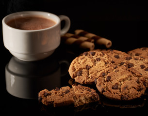 chocolate chip cookies and cup of coffee