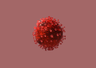 Coronavirus COVID-19 virus simulation render. Virus pandemic alert. Red virus particle on red background