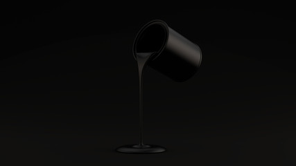Black Satin Paint Pouring Out of a Matte Black Paint Tin Black Background 3d illustration 3d render	