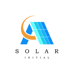 Initials Letter A Inside Solar Cell or Solar Panel Energy Logo Design.