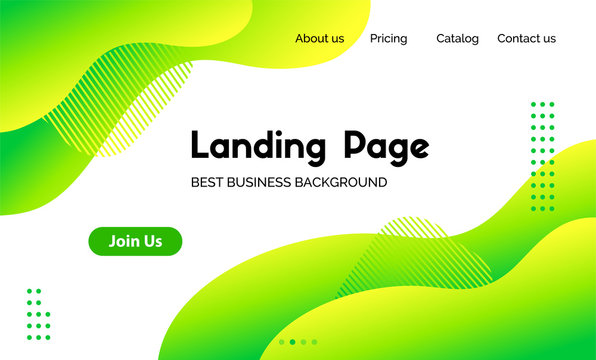 Green Liquid Landing Page Template. Vector Abstract Colorful Wavy Fluid Background For Web Page Cover