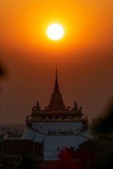 Sunset at Golden Mountain (Wat Saket), The the golden mount is a famous landmark of Bangkok, Thailand.