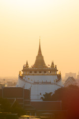 Sunset at Golden Mountain (Wat Saket), The the golden mount is a famous landmark of Bangkok, Thailand.
