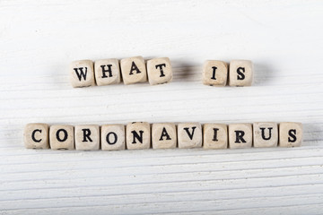 What is coronavirus word written on wood block.