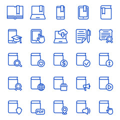 Set of online education and library icons. Vector illustration
