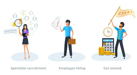 Concept of job interview. Specialist recruitment. Employee hiring. Employment service, recruitment process, recruiter searching for candidate to hire. Human resources management. New business startup