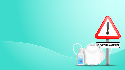 Alcohol Gel Hand Sanitizer and Disposable Hygienic or medical Mask on green background . Coronavirus or Covid-19 Vector illustration . 