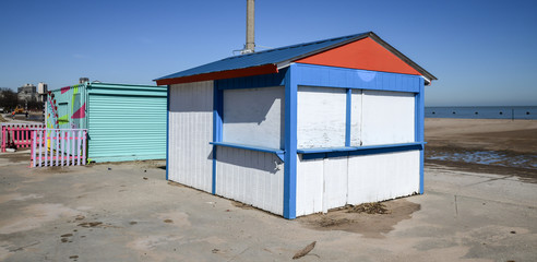 empty beach hut in winter