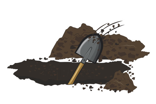 Digs a pit with shovel.Vector cartoon illustration isolated on white background.