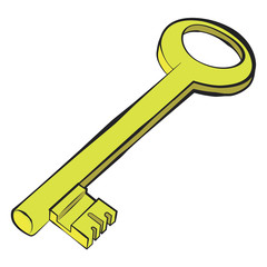 Golden key.Vector cartoon illustration isolated on white background.