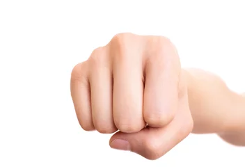 Foto op Plexiglas Close up of a female fist punching the camera © Mendelex