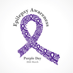 World epilepsy day (Purple day) - Epilepsy Awareness-26 march. Purple ribbon.