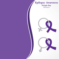 World epilepsy day (Purple day) - Epilepsy Awareness-26 march. Purple ribbon.