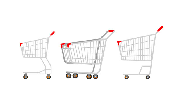 Empty red shopping cart realistic decorative icon isolated on white background. Vector illustration.