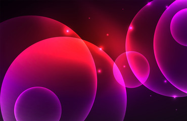 Neon shiny transparent glowing circles with light effects. Techno futuristic vector abstract background For Wallpaper, Banner, Background, Card, Book Illustration, landing page